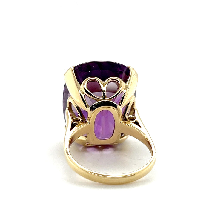 Estate 14K Yellow Gold 25.08CT Cushion-Cut Amethyst Solitaire Ring