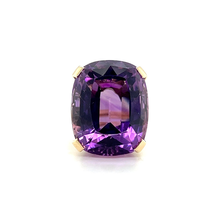 Estate 14K Yellow Gold 25.08CT Cushion-Cut Amethyst Solitaire Ring