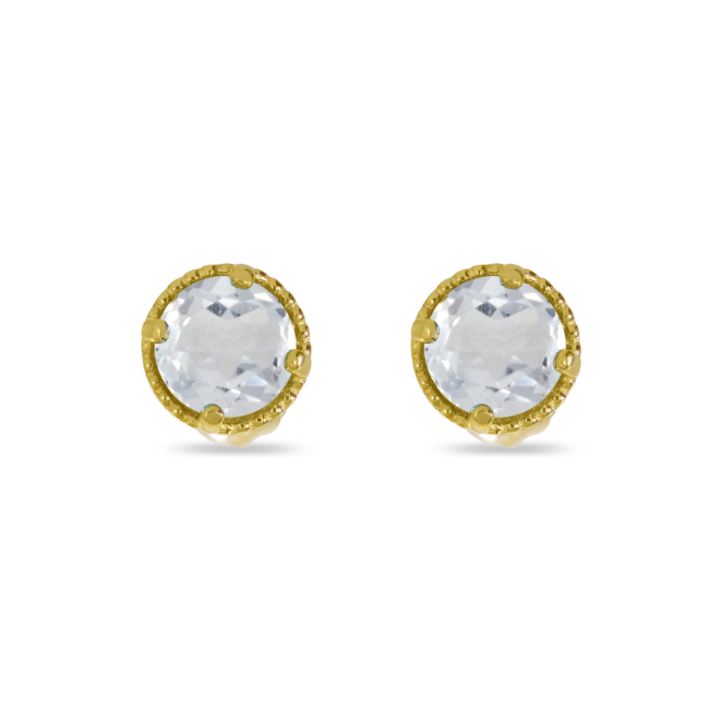 14K Yellow Gold 4MM Round Topaz Milgrain Stud Earrings