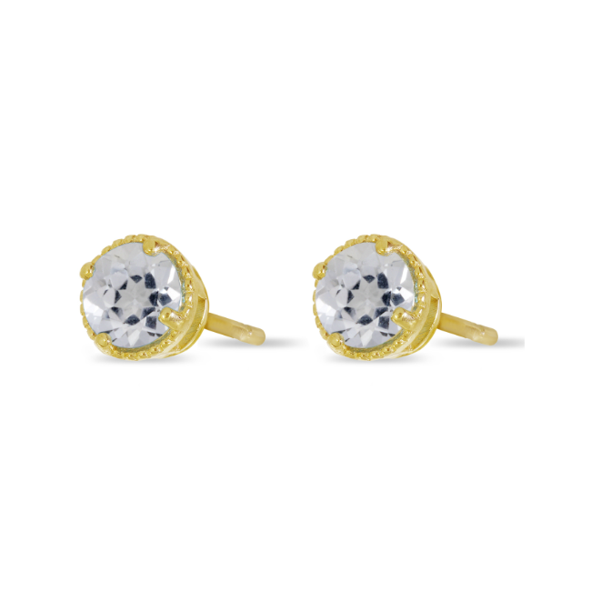14K Yellow Gold 4MM Round Topaz Milgrain Stud Earrings