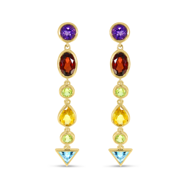 14K Yellow Gold Multi Gemstone Drop Earrings by Brevani