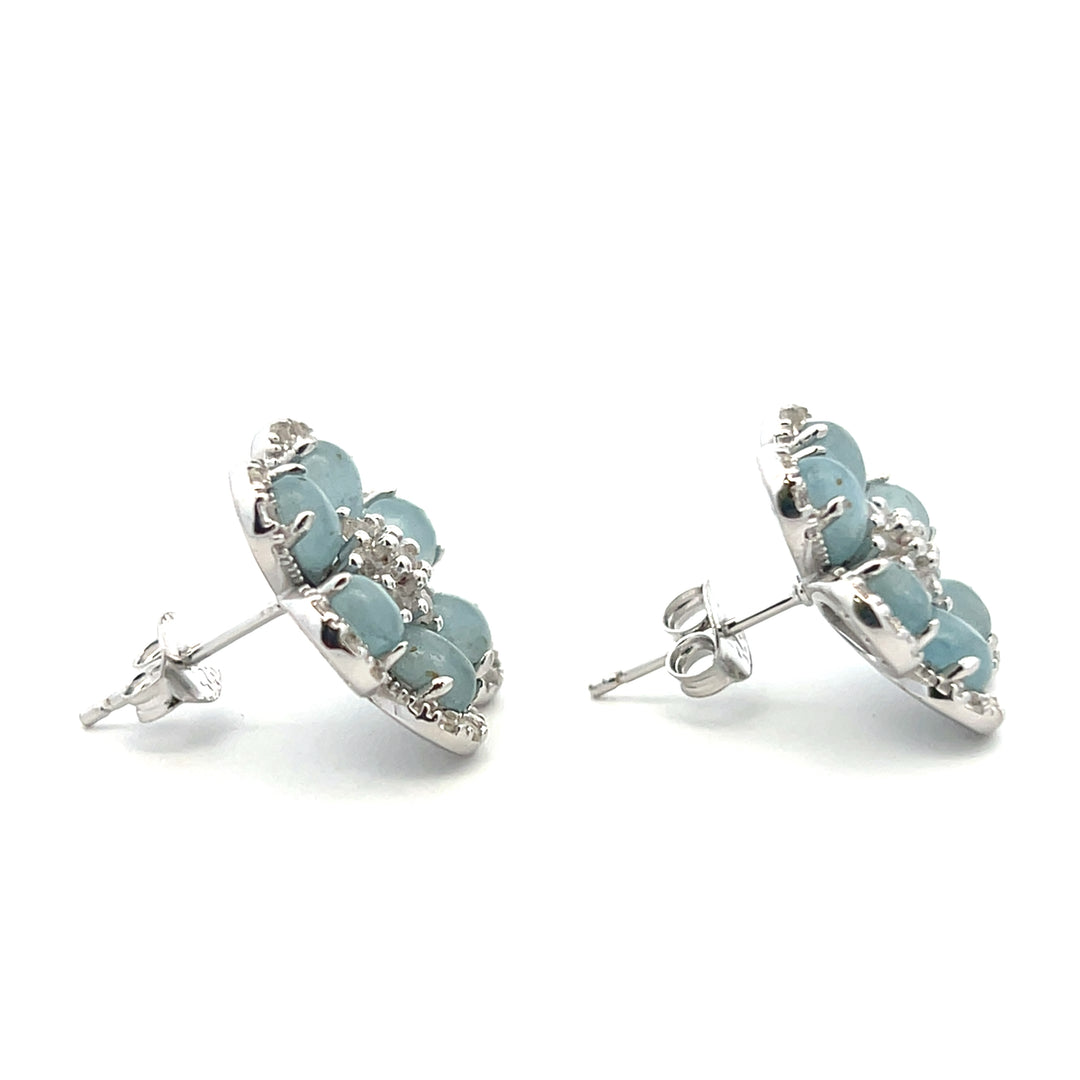 Sterling Silver Aquamarine & White Topaz Flower Stud Earrings by Samuel B.
