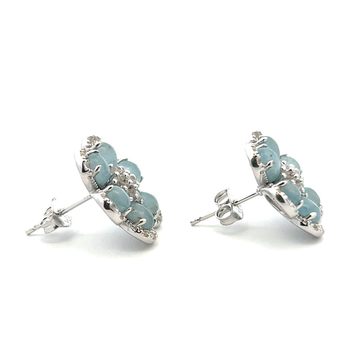Sterling Silver Aquamarine & White Topaz Flower Stud Earrings by Samuel B.