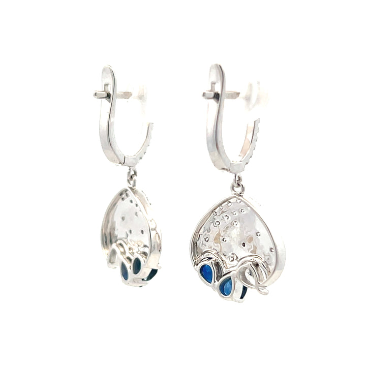 14K White Gold 1.23CTW Blue Sapphire & Diamond Cluster Drop Earrings