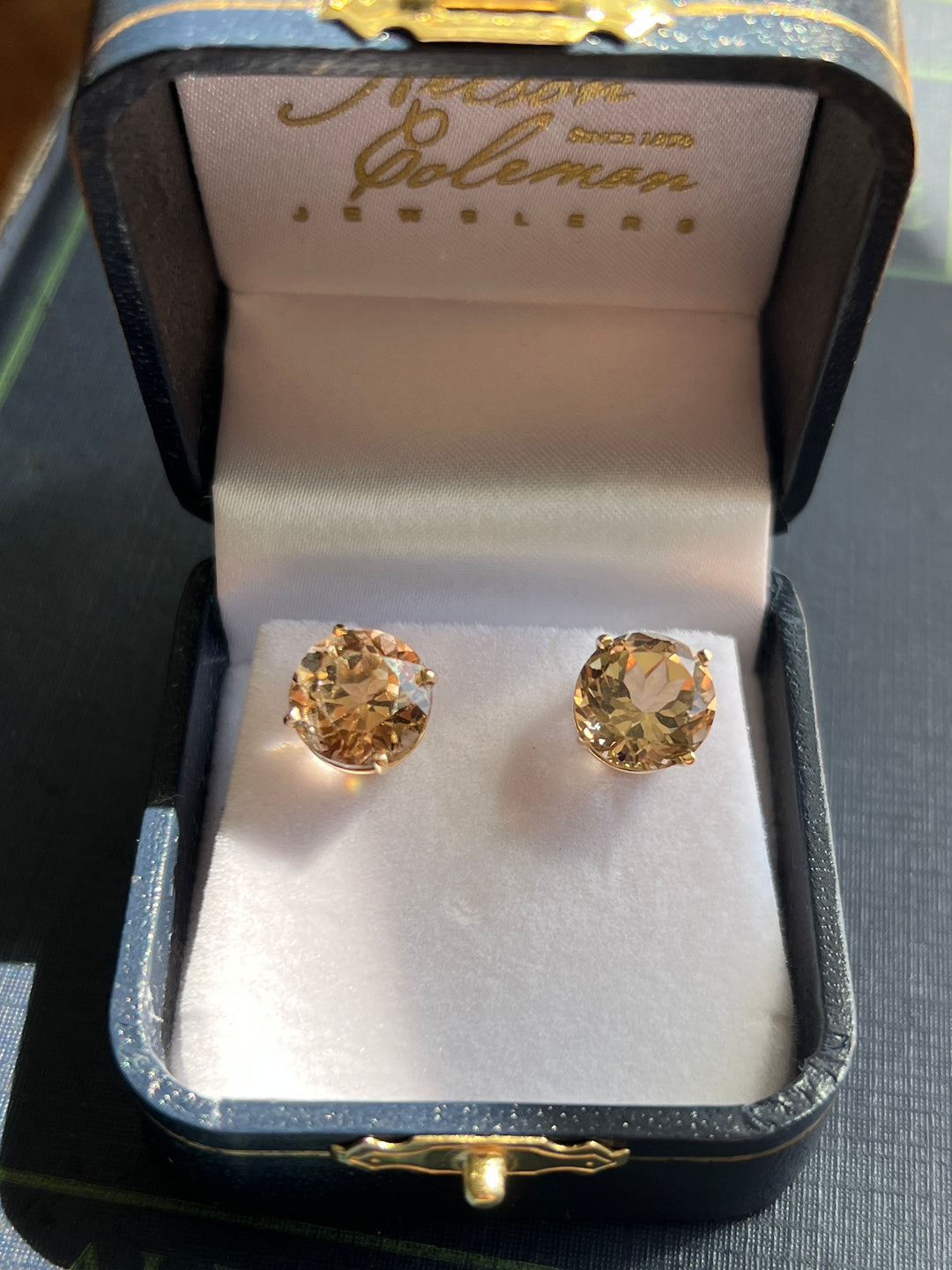 Estate 14KT Yellow Gold Brown Topaz Stud Earrings, ca. 1990's