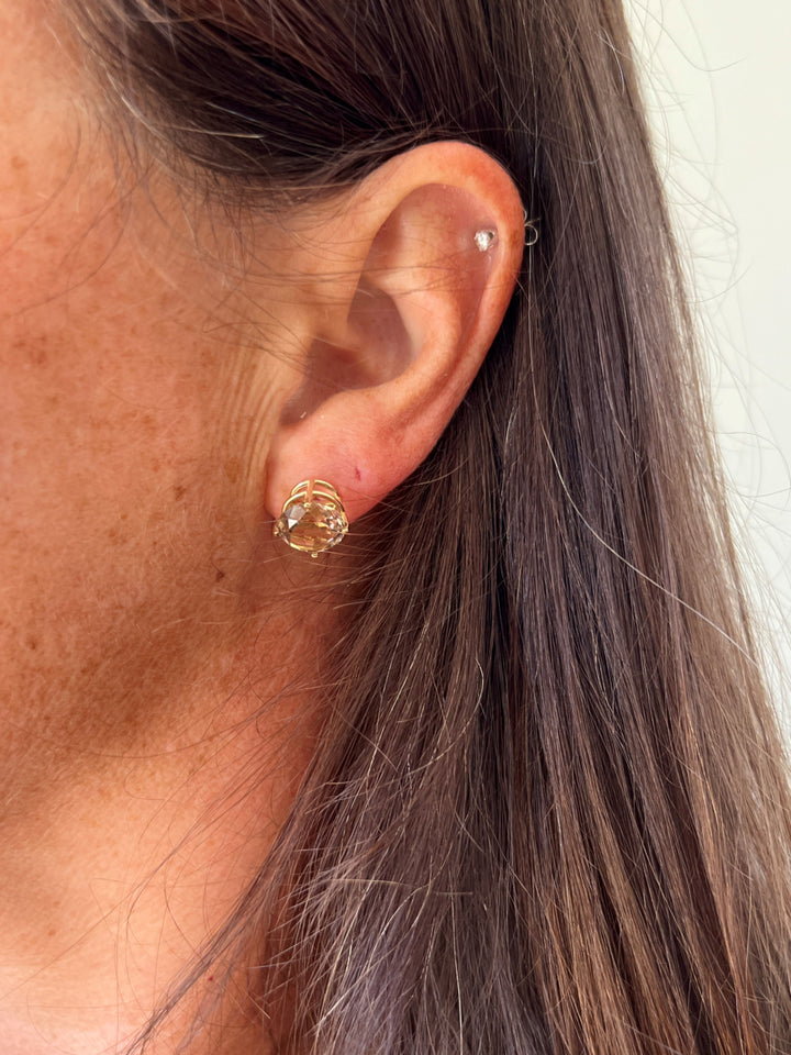 Estate 14KT Yellow Gold Brown Topaz Stud Earrings, ca. 1990's