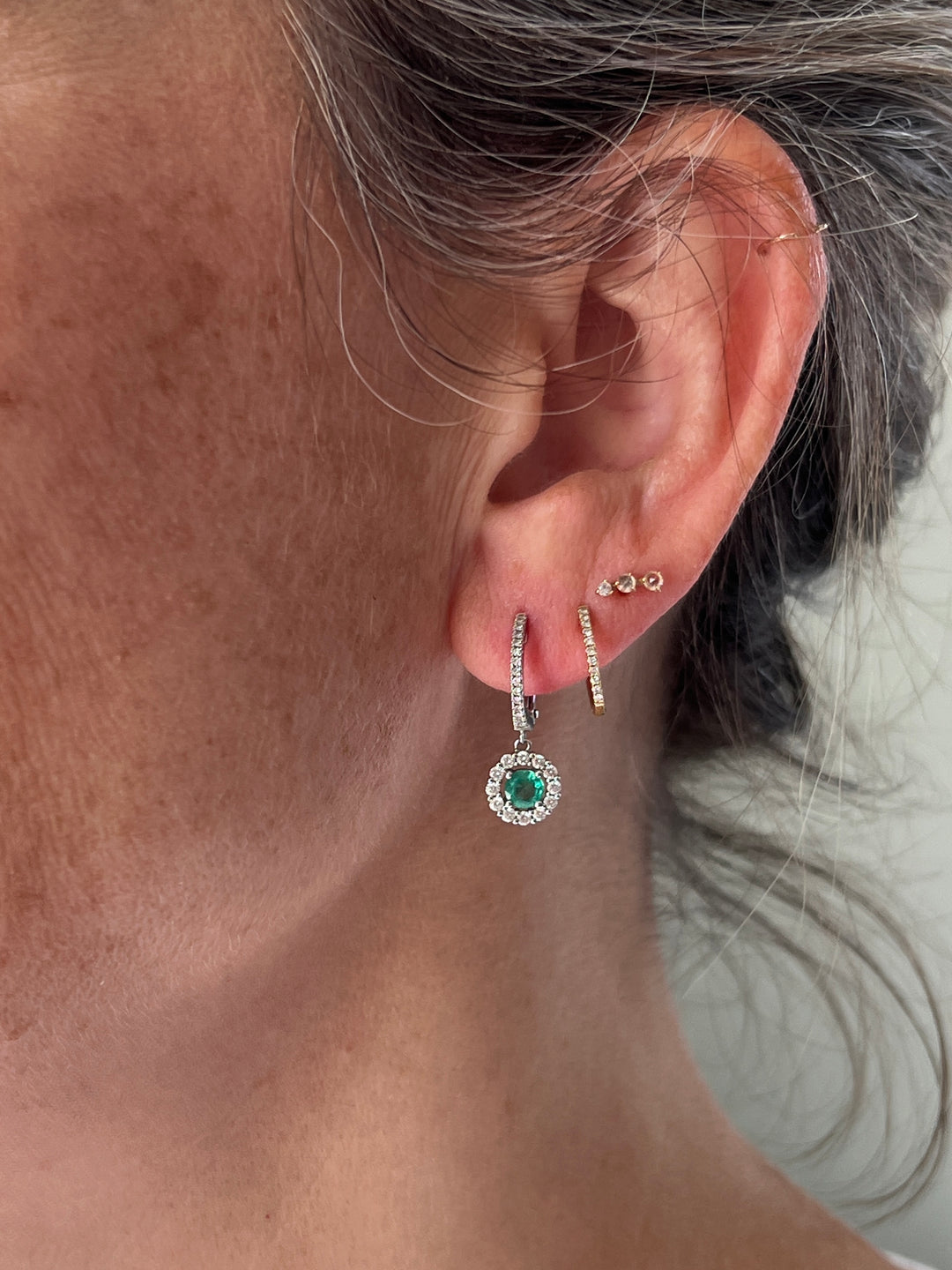 Estate 14K White Gold 1.01CTW Emerald & Diamond Halo Drop Earrings