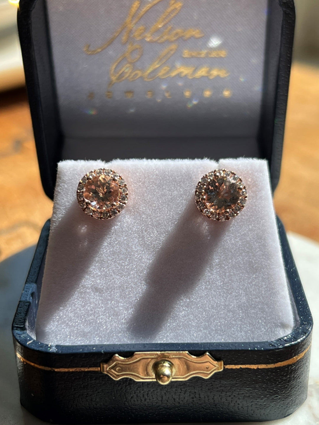 Estate 14KT Rose Gold Morganite and Diamond Stud Earrings, Contemporary