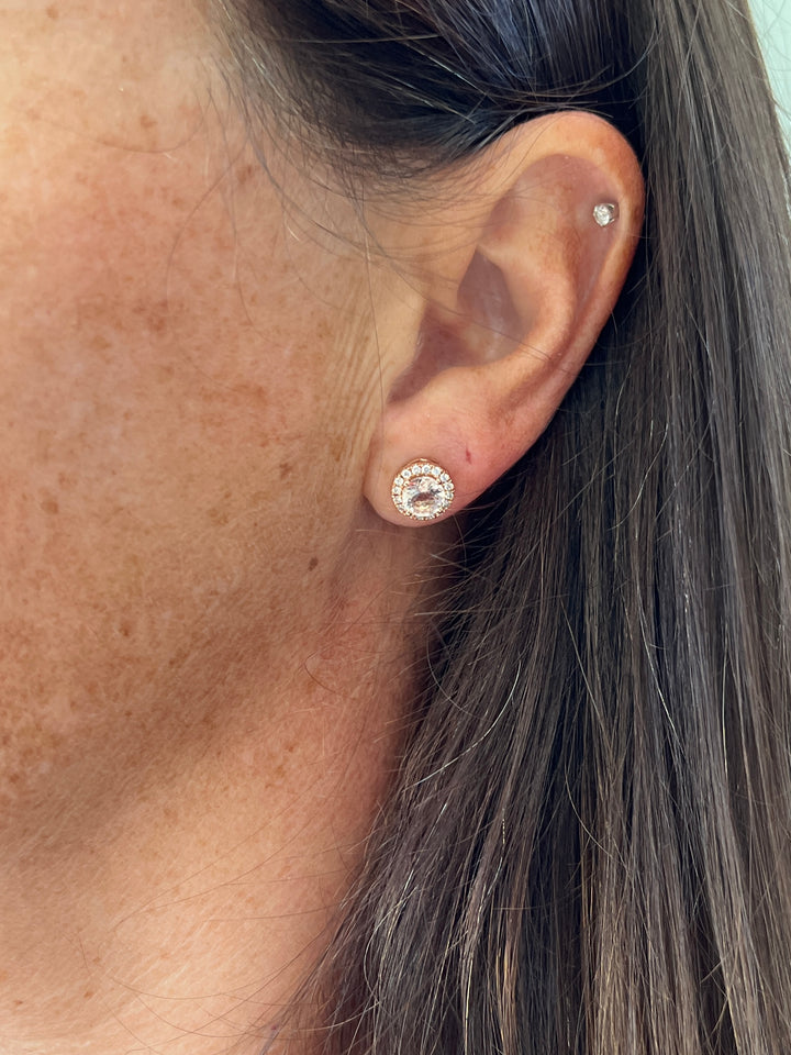 Estate 14KT Rose Gold Morganite and Diamond Stud Earrings, Contemporary