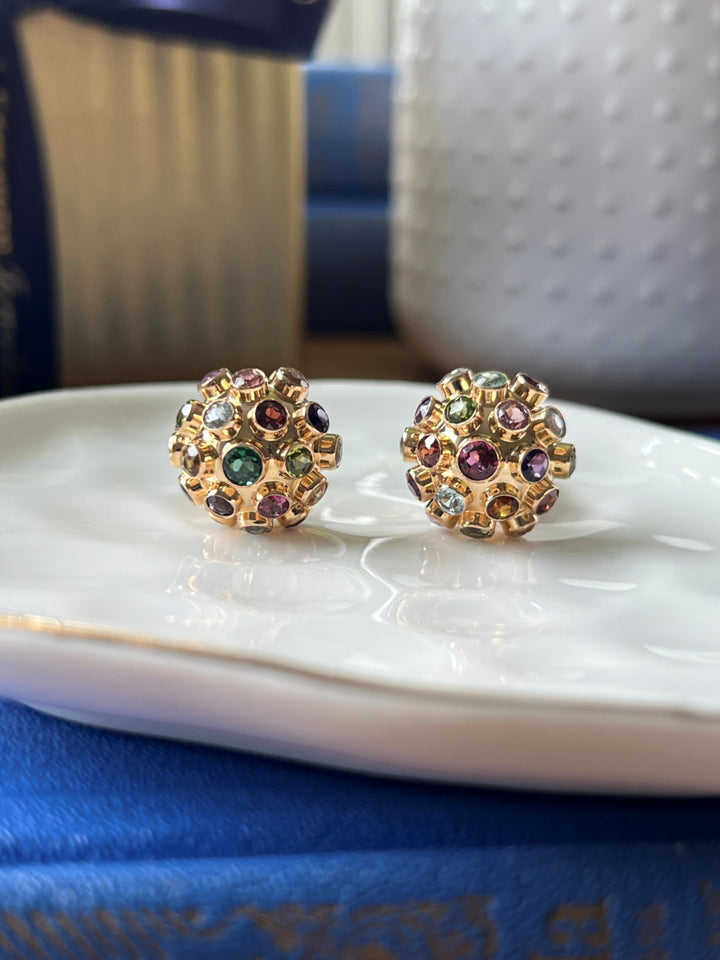 Estate 18KT Yellow Gold Multi Gemstone Sputnik Clip On Earrings, Attributed to H. Stern, circa 1960's