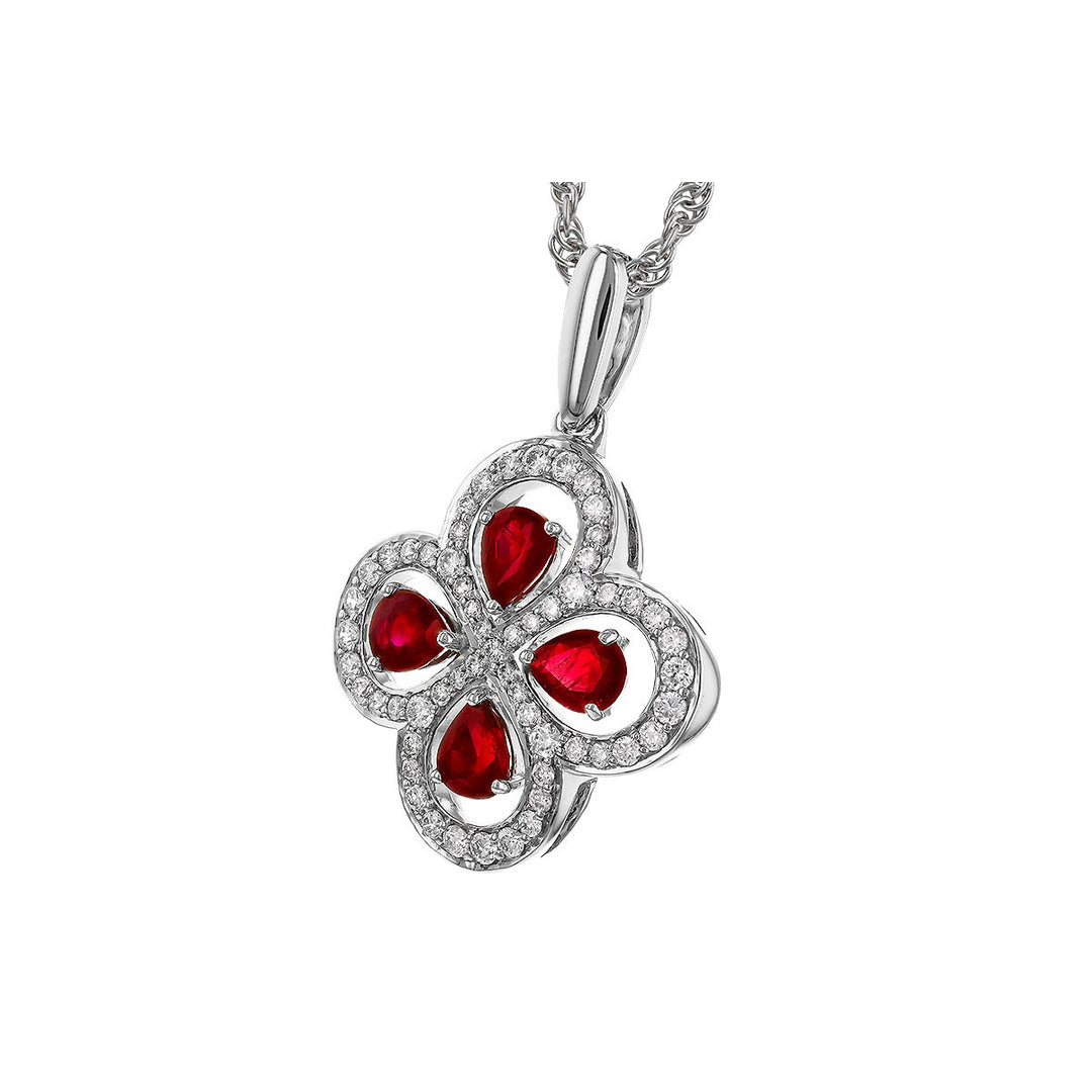 14K White Gold 0.96CTW Ruby & Diamond Clover Necklace by Allison Kaufman