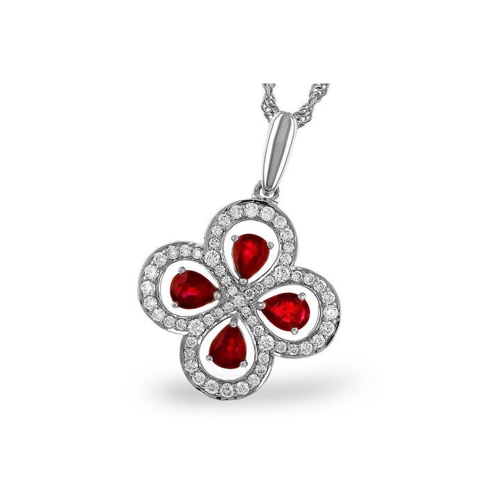 14K White Gold 0.96CTW Ruby & Diamond Clover Necklace by Allison Kaufman