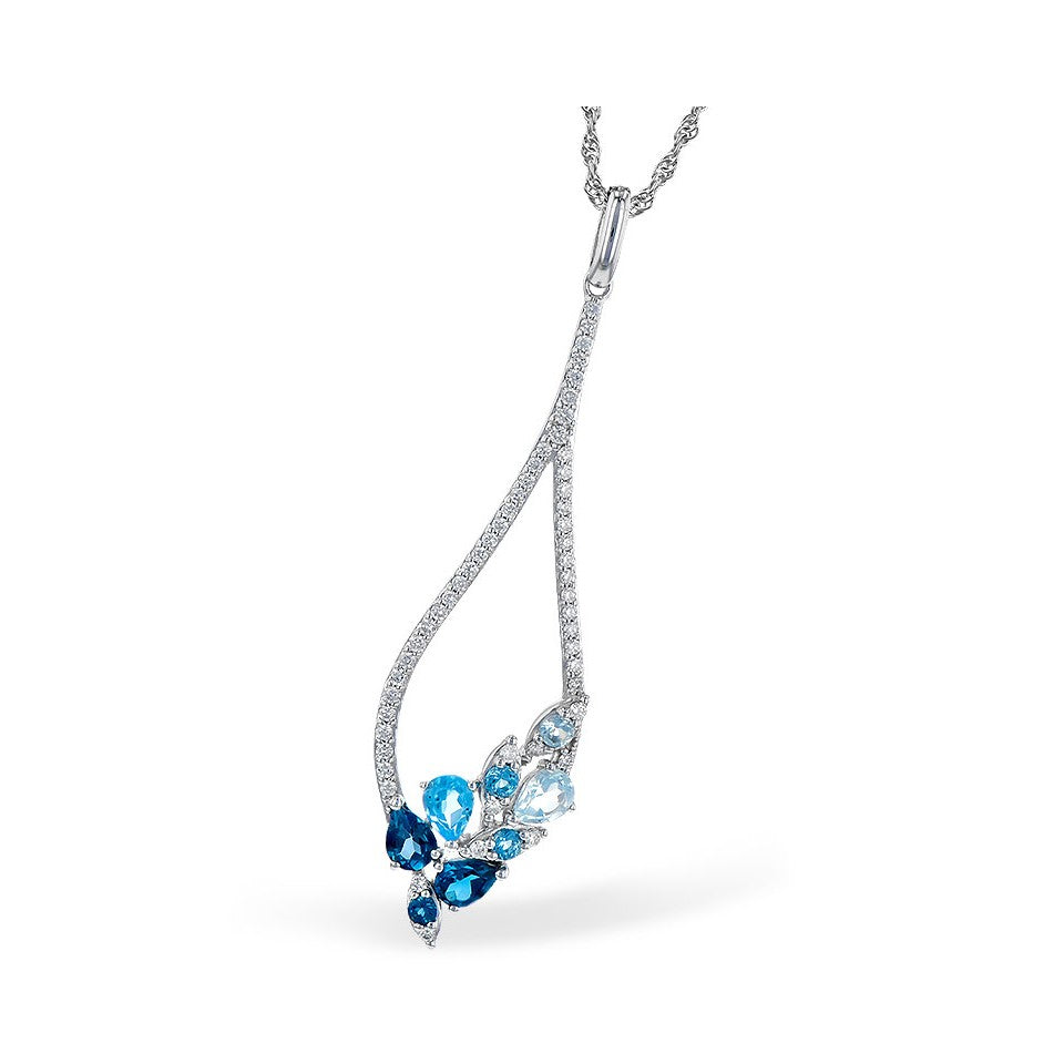 14K White Gold 1.05CTW Blue Topaz & Diamond Open Teardrop Necklace by Allison Kaufman