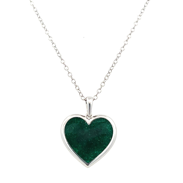 Sterling Silver 2.00ctw Crushed Emerald Heart Necklace