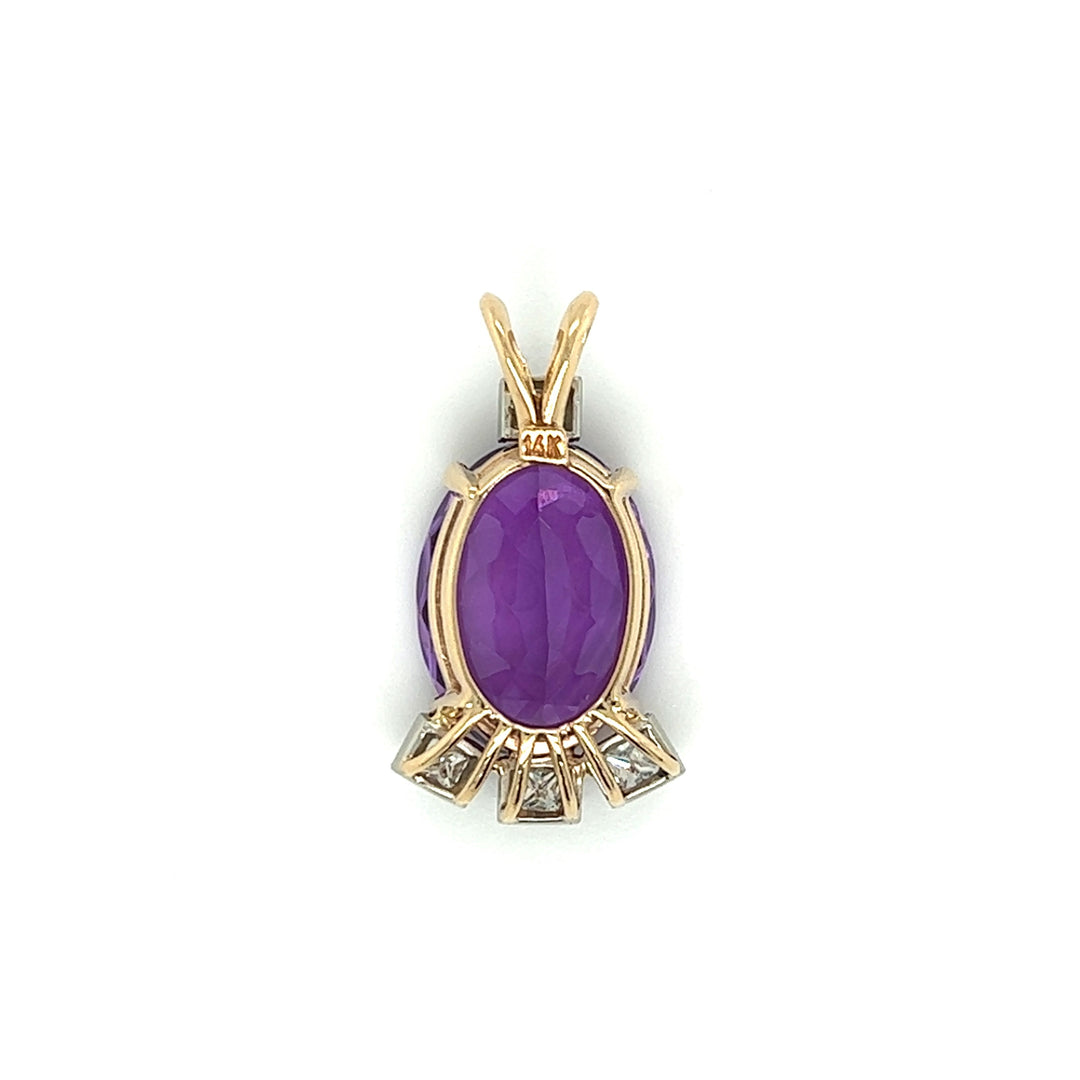 Estate 14K Two-Tone Gold Oval Amethyst & Diamond Pendant