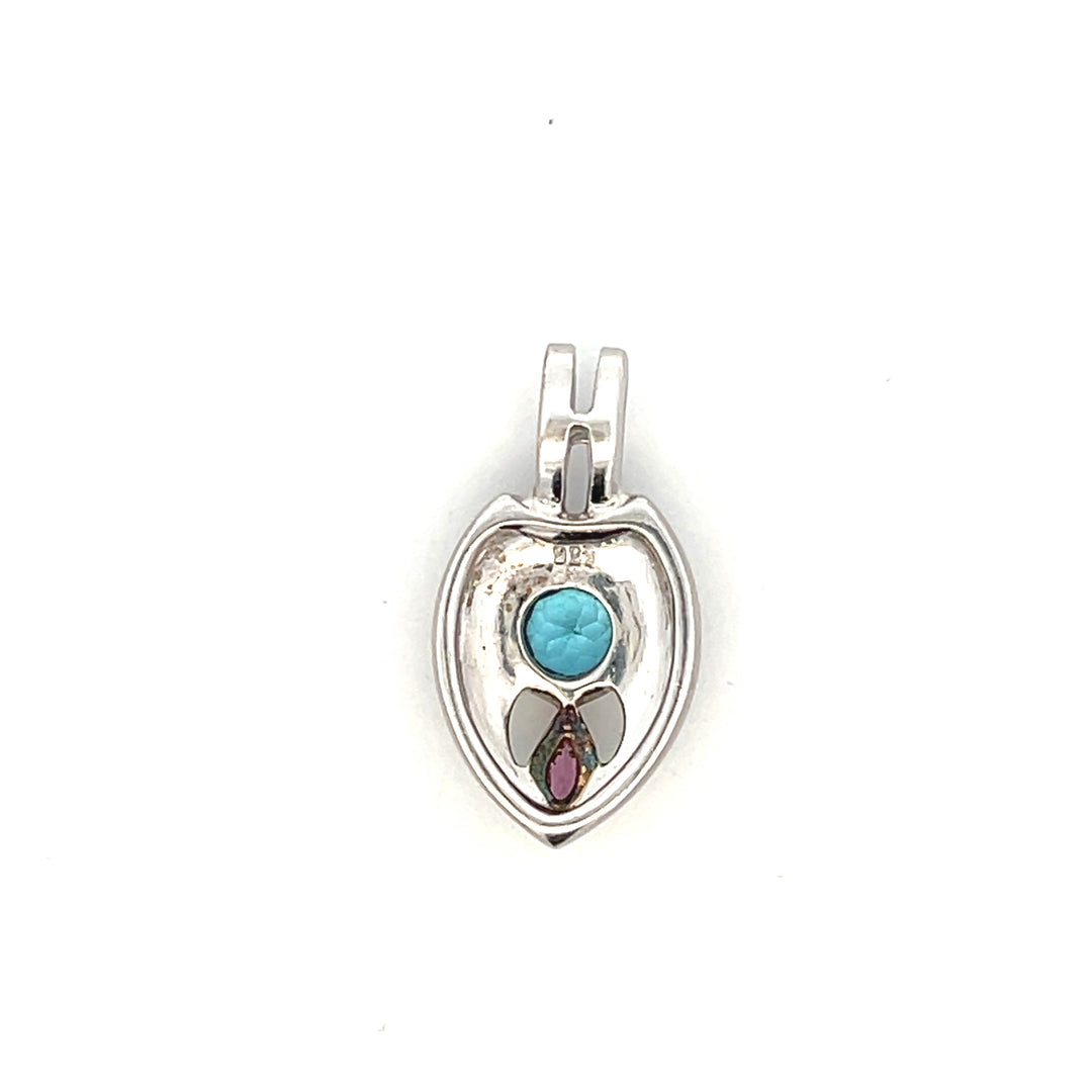 Estate Sterling Silver & 14K Gold 1.35CTW Blue Topaz & Rhodolite Garnet Pendant