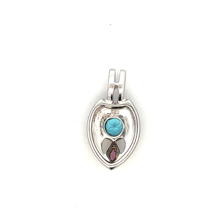 Estate Sterling Silver & 14K Gold 1.35CTW Blue Topaz & Rhodolite Garnet Pendant