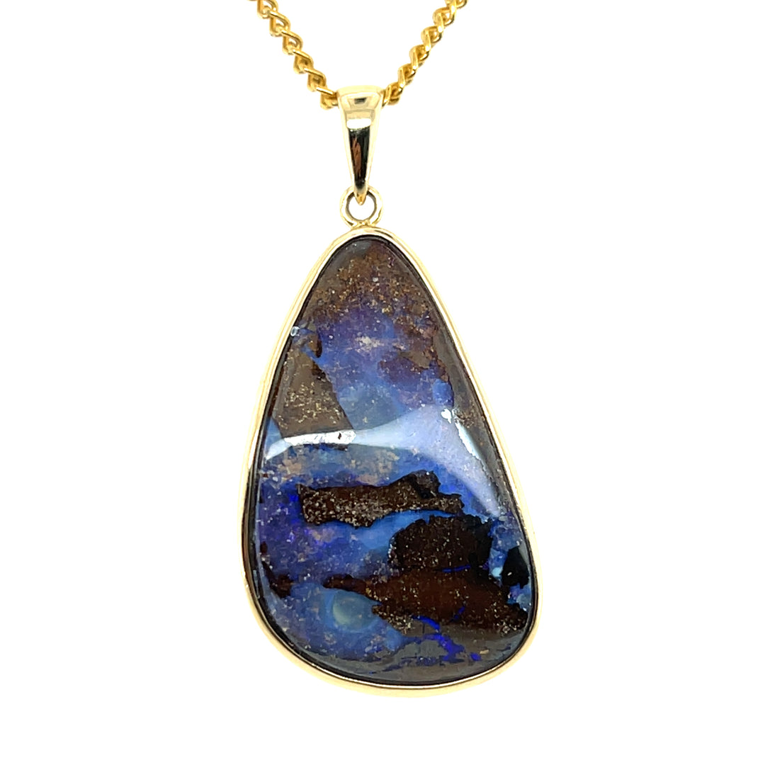 Estate 14K Yellow Gold Freeform Oval Blue & Brown Opal Double-Sided Pendant