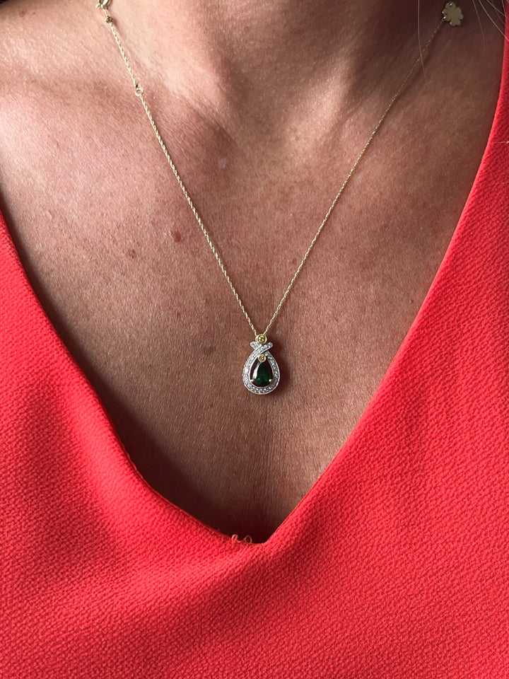 Estate Simon G 18K Yellow & White Gold Tsavorite Garnet & Diamond Halo Pendant
