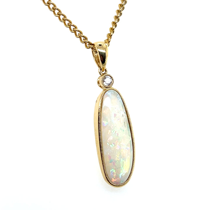 Estate 18K Yellow Gold Freeform Opal & Diamond Pendant