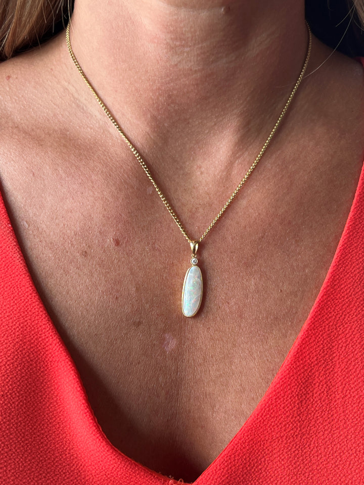 Estate 18K Yellow Gold Freeform Opal & Diamond Pendant