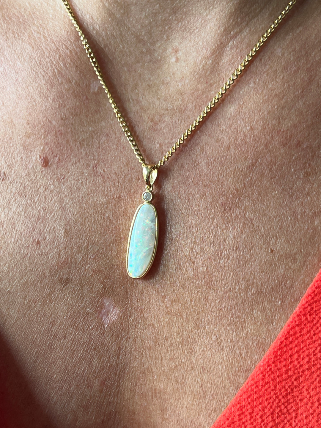 Estate 18K Yellow Gold Freeform Opal & Diamond Pendant