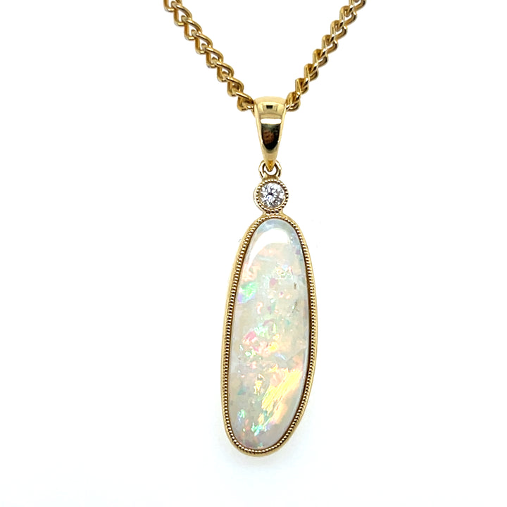 Estate 18K Yellow Gold Freeform Opal & Diamond Pendant