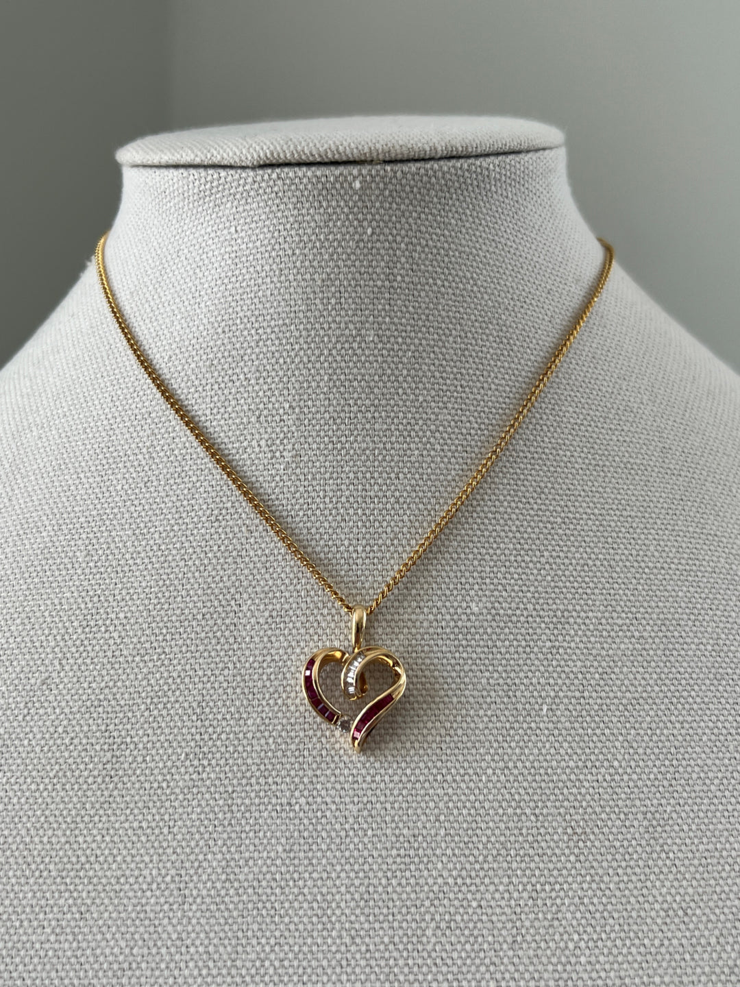 Estate 14K Yellow Gold 0.80CTW Square Ruby & Diamond Heart Pendant