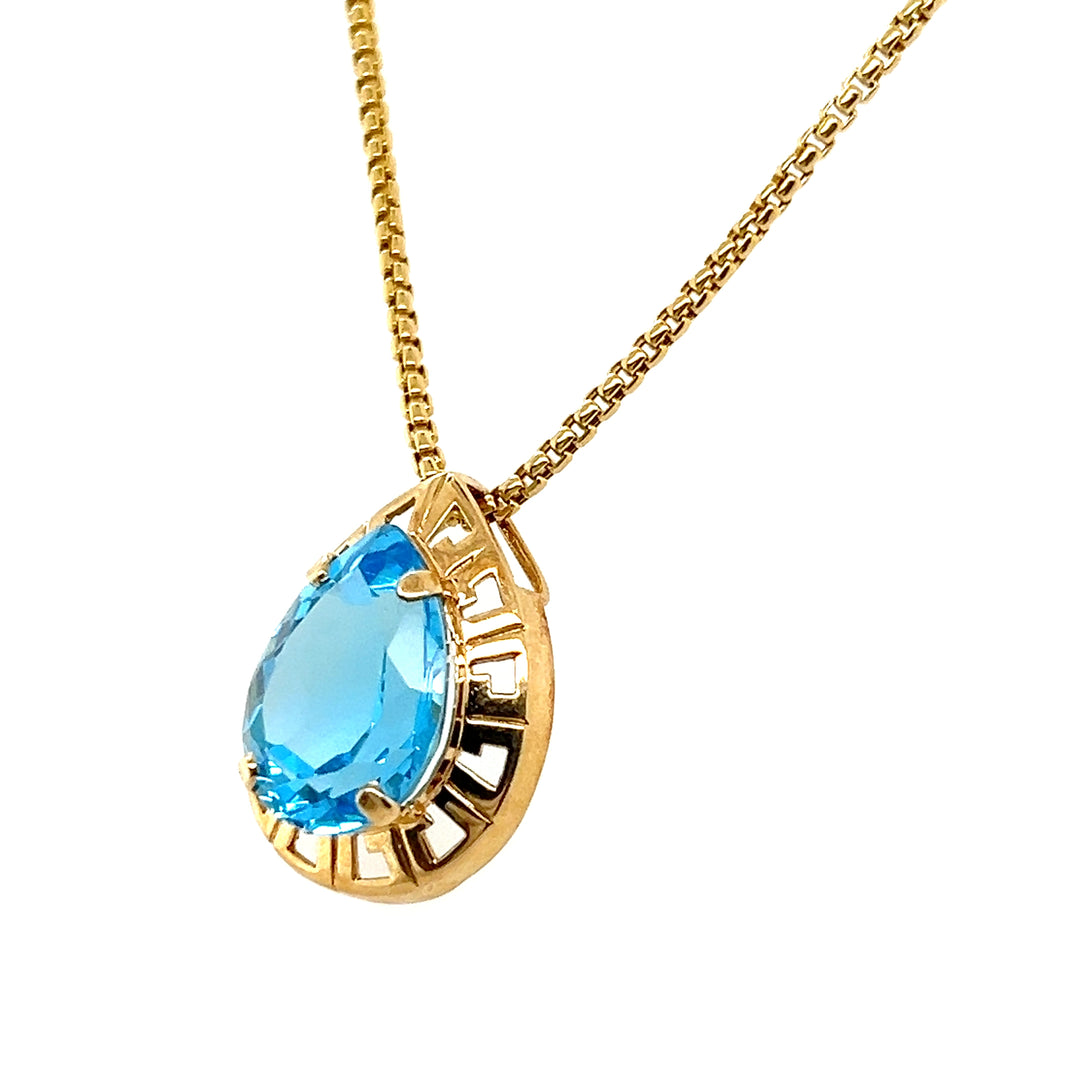 Estate 14K Yellow Gold 10.77CTW Pear-Shaped Blue Topaz Open Frame Pendant