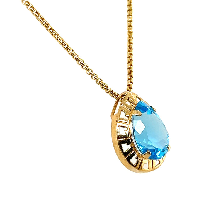 Estate 14K Yellow Gold 10.77CTW Pear-Shaped Blue Topaz Open Frame Pendant