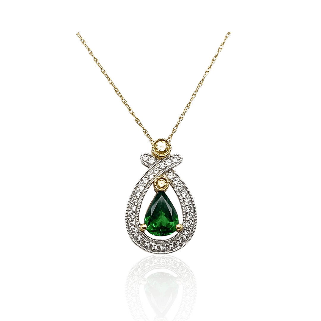 Estate 18K Yellow & White Gold Tsavorite Garnet & Diamond Halo Pendant by Simon G