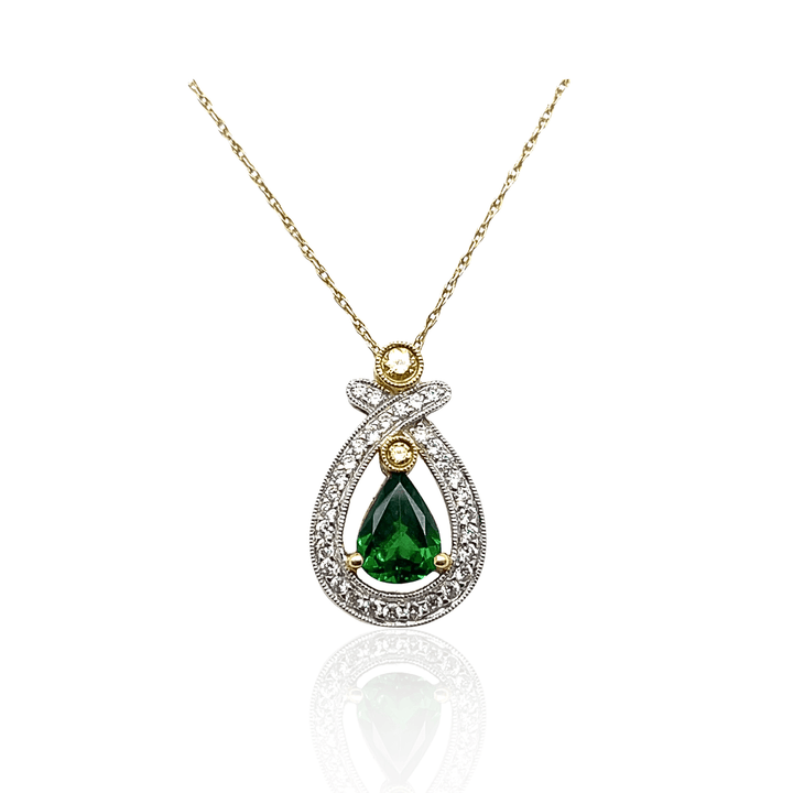 Estate 18K Yellow & White Gold Tsavorite Garnet & Diamond Halo Pendant by Simon G