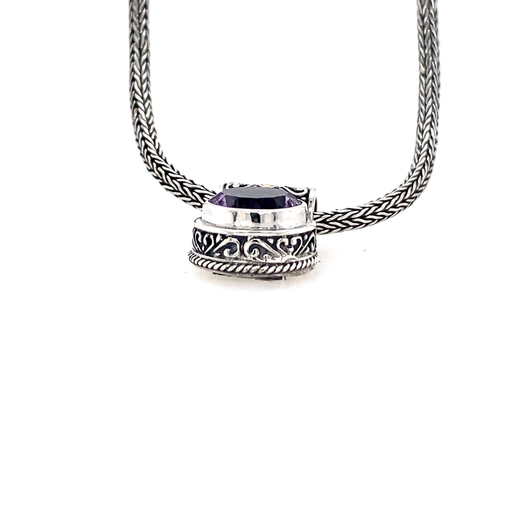 Sterling Silver & 18K Yellow Gold Amethyst Solitaire Necklace by Samuel B.