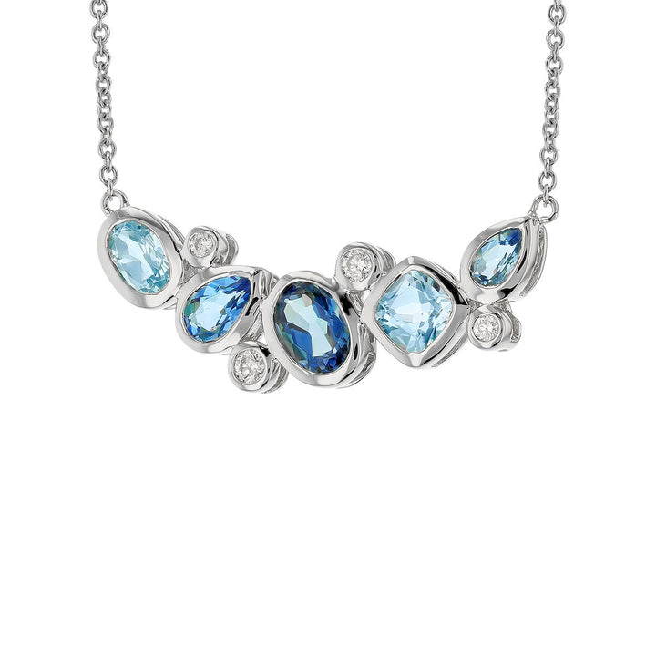14K White Gold 2.72CTW Blue Topaz & Diamond Curved Bar Necklace by Allison Kaufman