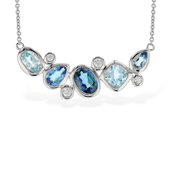 14K White Gold 2.72CTW Blue Topaz & Diamond Curved Bar Necklace by Allison Kaufman