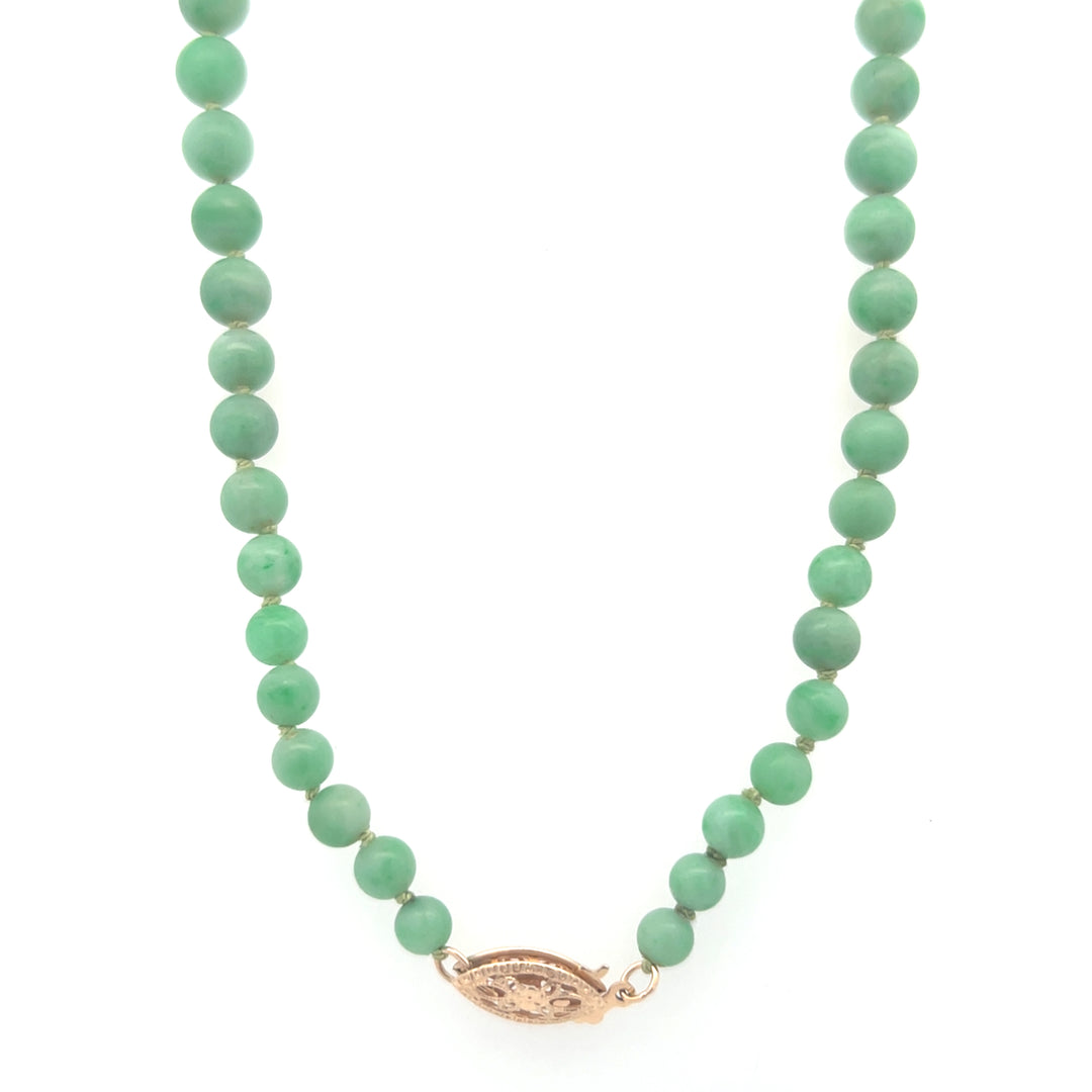 Estate 14K Yellow Gold Graduated Jade Bead Necklace