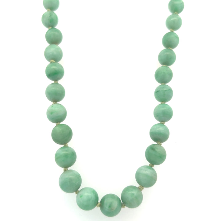 Estate 14K Yellow Gold Graduated Jade Bead Necklace