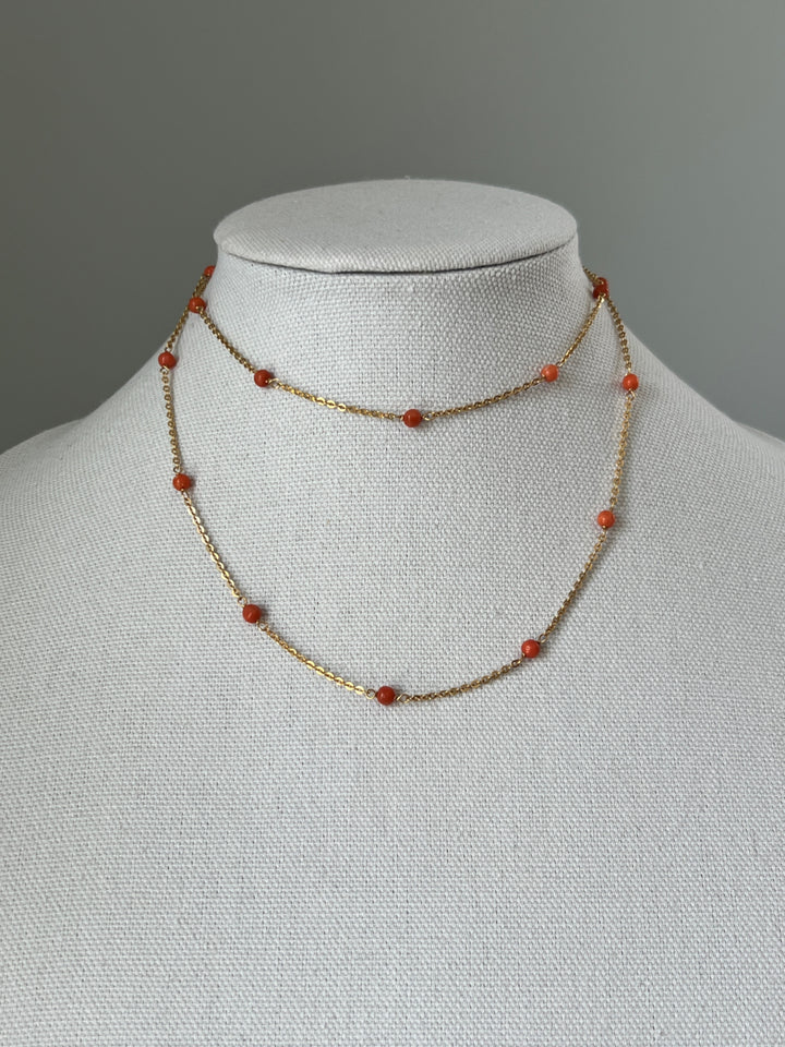 Estate 18K Yellow Gold Vintage Coral Station Necklace