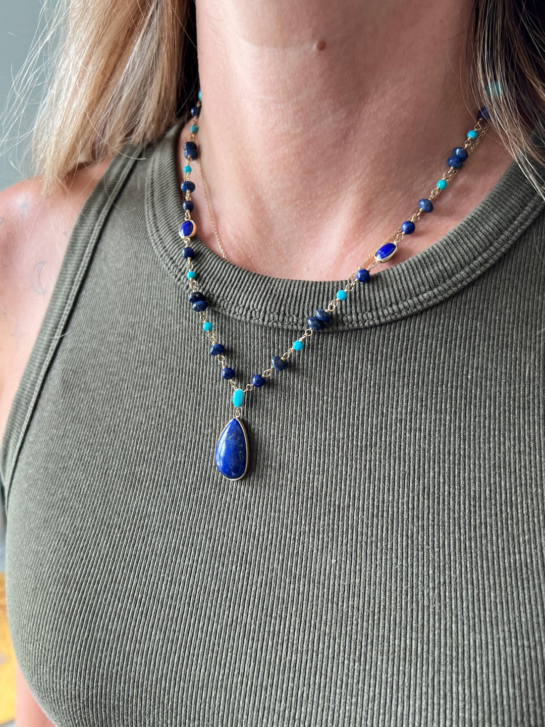 Estate Effy 14K Yellow Gold Lapis Lazuli & Turquoise Beaded Necklace