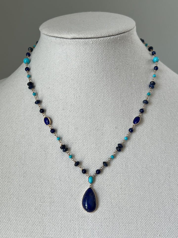 Estate Effy 14K Yellow Gold Lapis Lazuli & Turquoise Beaded Necklace