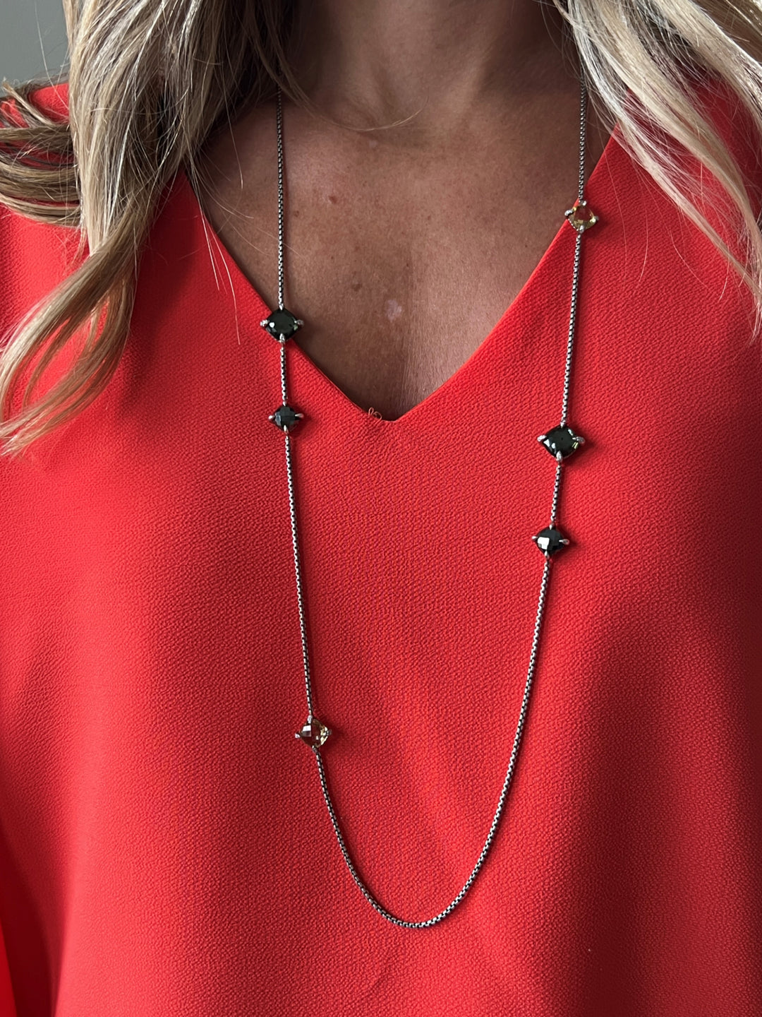 Estate David Yurman Sterling Silver Citrine, Hematite & Diamond Chatelaine Station Necklace