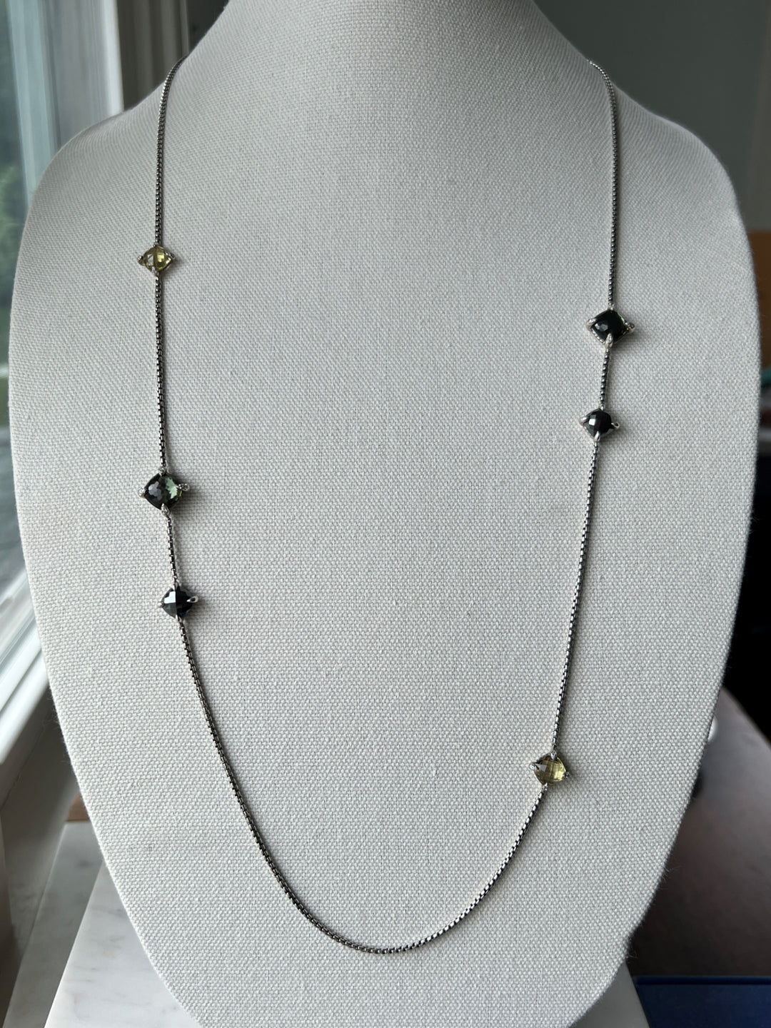 Estate David Yurman Sterling Silver Citrine, Hematite & Diamond Chatelaine Station Necklace