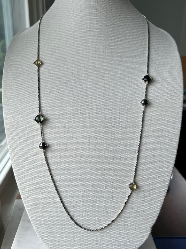 Estate David Yurman Sterling Silver Citrine, Hematite & Diamond Chatelaine Station Necklace