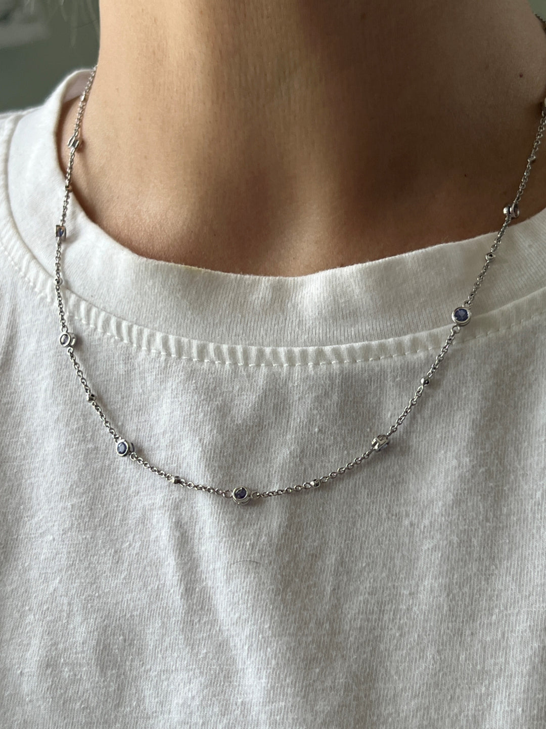 14K White Gold Effy Tanzanite & Diamond Station Necklace