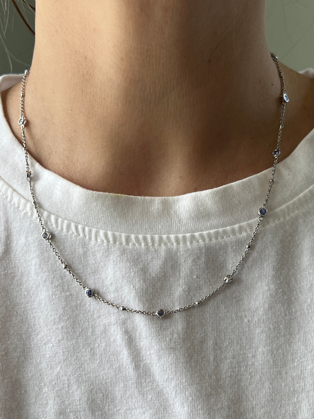 14K White Gold Effy Tanzanite & Diamond Station Necklace
