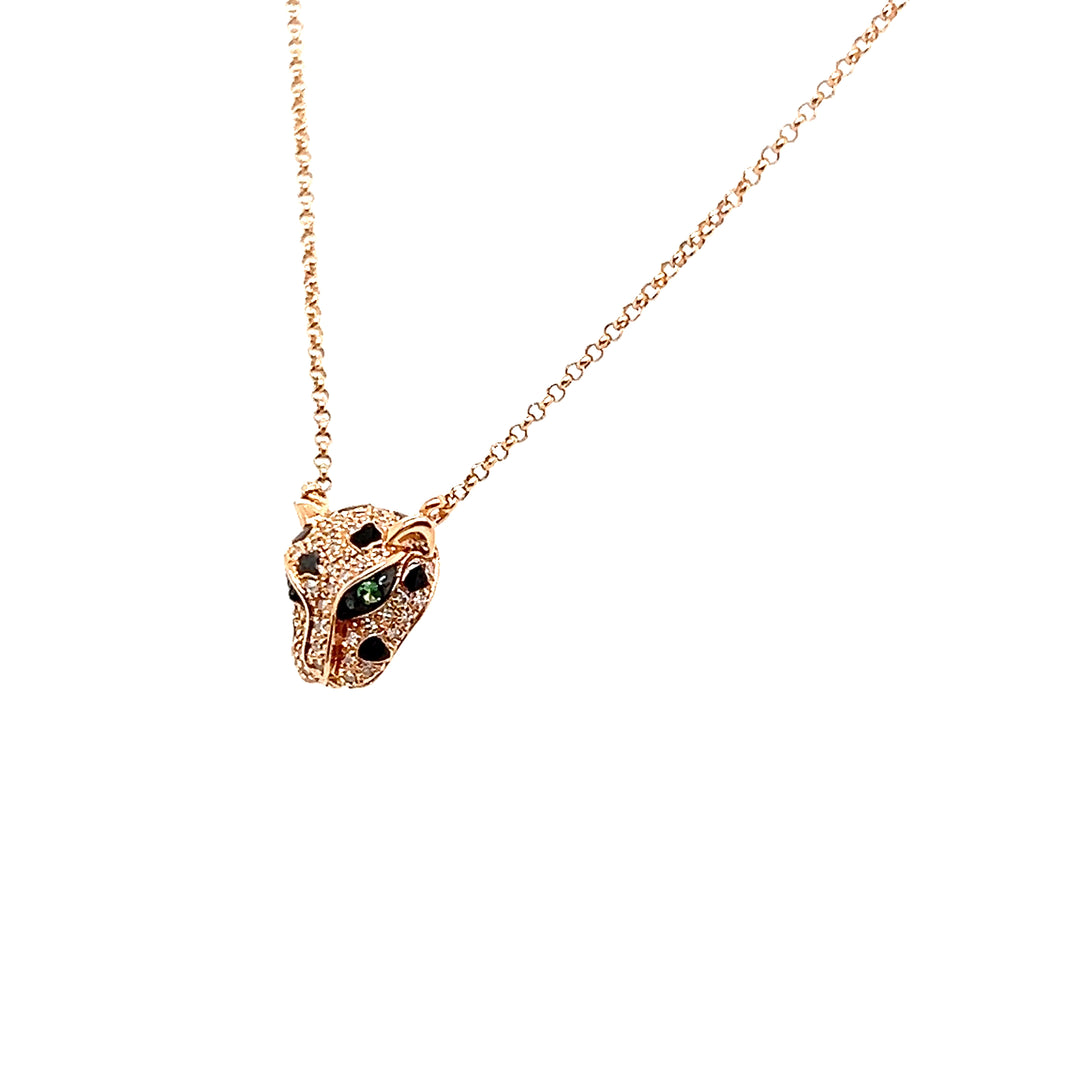 Estate 14K Rose Gold 0.33CTW Tsavorite Garnet & Diamond Panther Necklace by Effy