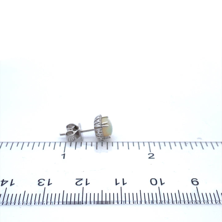 14K White Gold 2.25CTW Cushion Opal & Diamond Halo Stud Earrings by Samuel B.