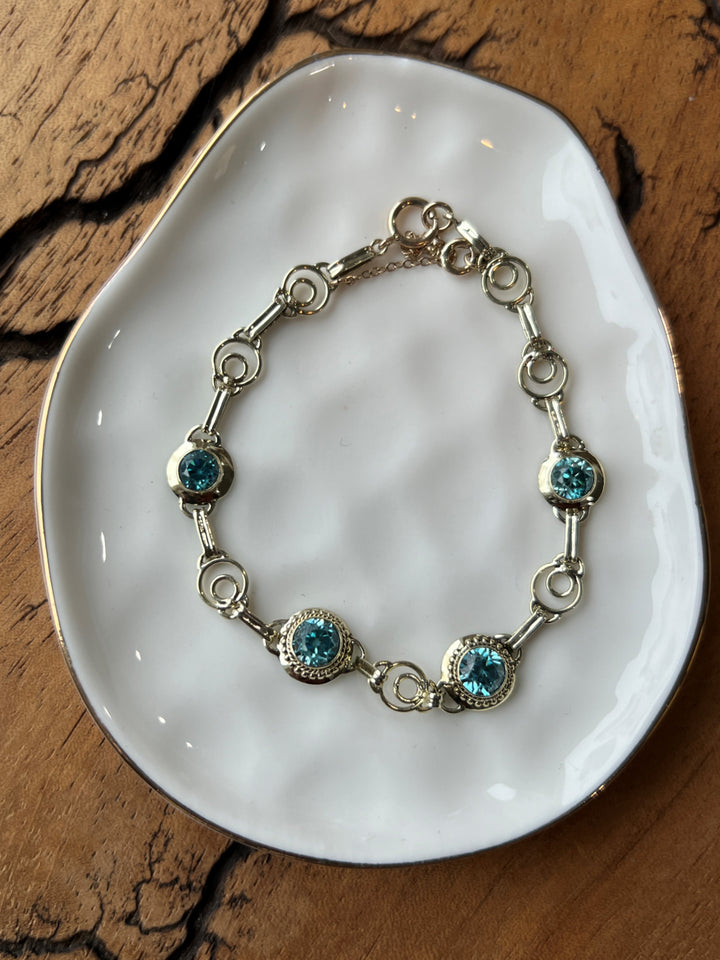 Estate 14K Yellow Gold 4.00CTW Blue Zircon Art Deco Bracelet