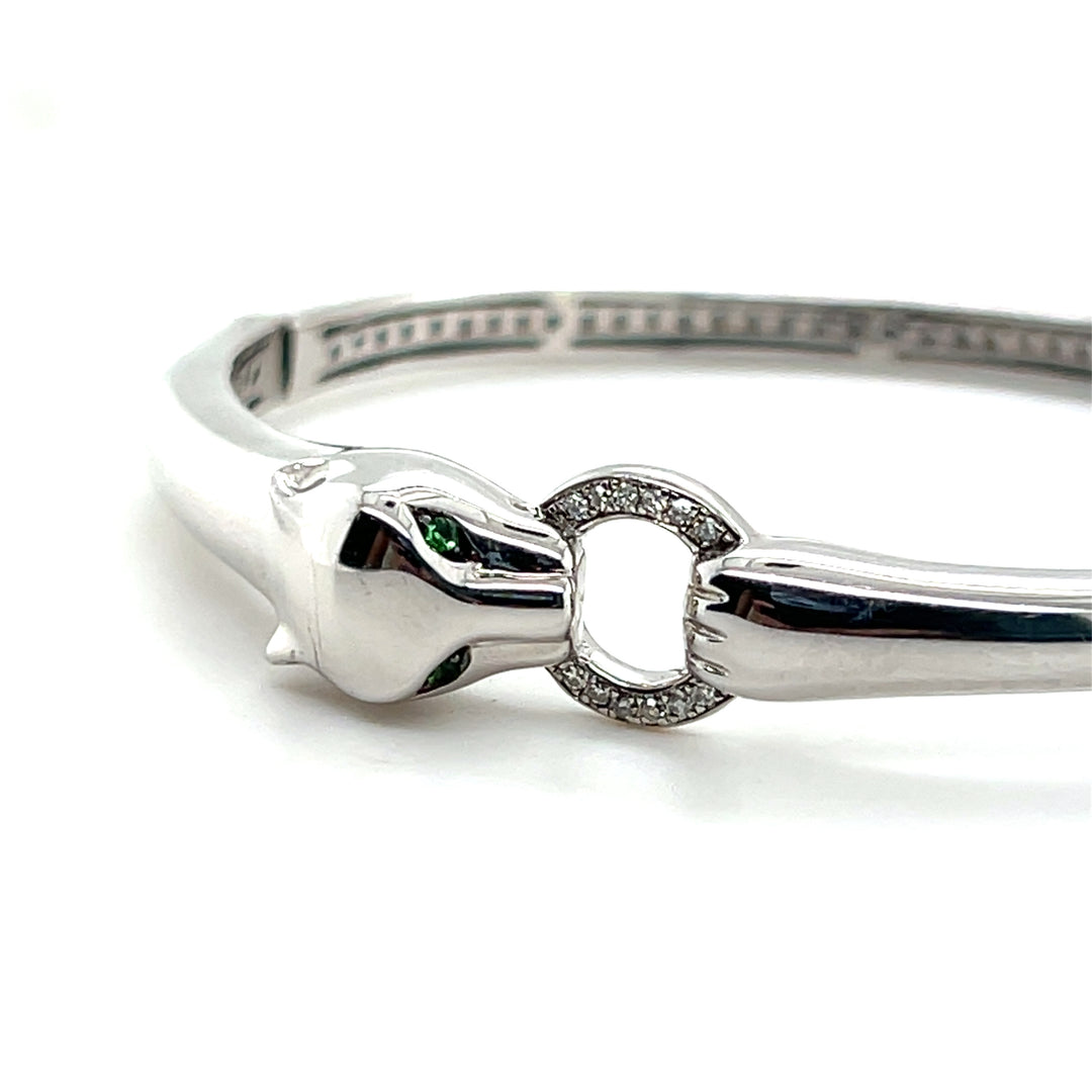 Estate Sterling Silver 0.10CTW Tsavorite Garnet &  Diamond Panther Bangle Bracelet by Effy