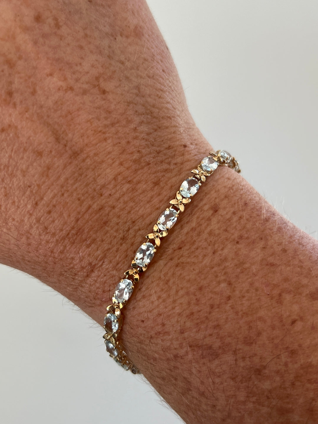 Estate 14K Yellow Gold 7.14CTW Aquamarine Vintage Flower Link Bracelet